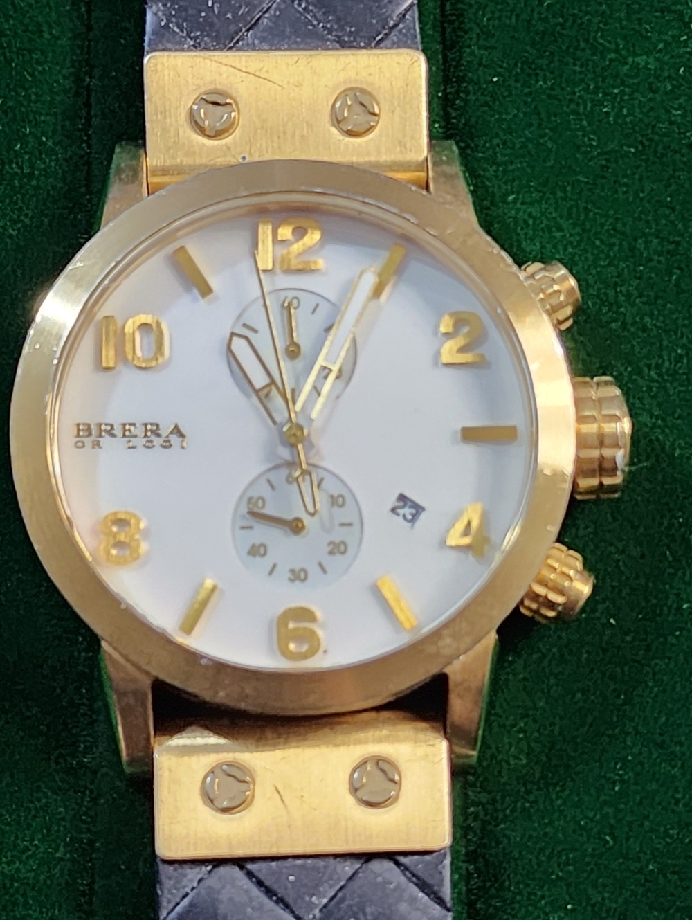 $980/Brera Orologi Chronograph Watch Gold Tone White Dial For Repair Not Working